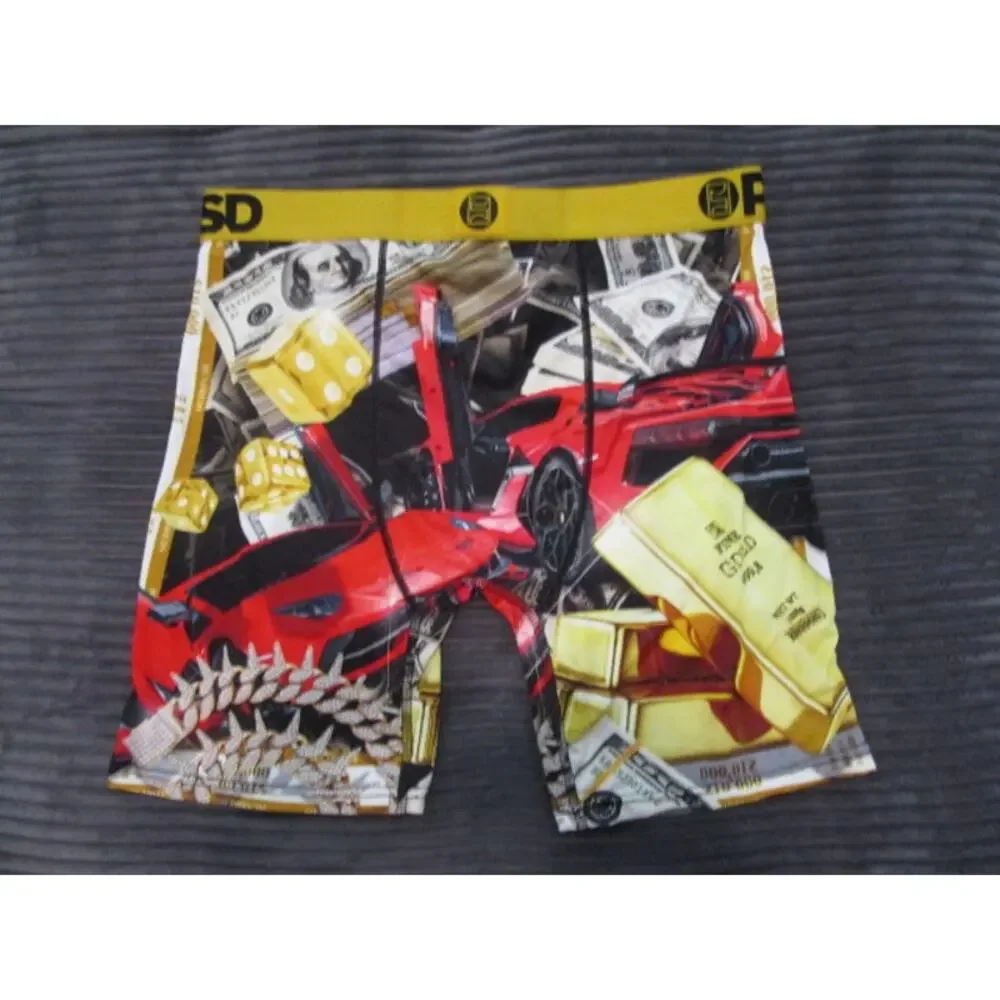 PSD Fast Life Gold Cars Chains Men's Large Underwear Boxer Briefs